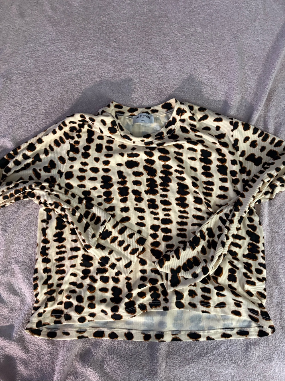 LNA Cream Leopard-Spot Long Sleeve Top